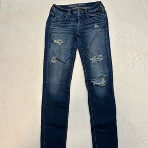 American Eagle Blue Skinny Jeans with Ripped Details